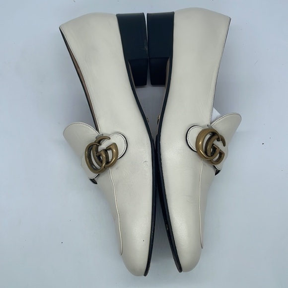 Gucci Mystic white leather Malaga Kid GG Marmont Loafers 41 - Picture 6 of 11